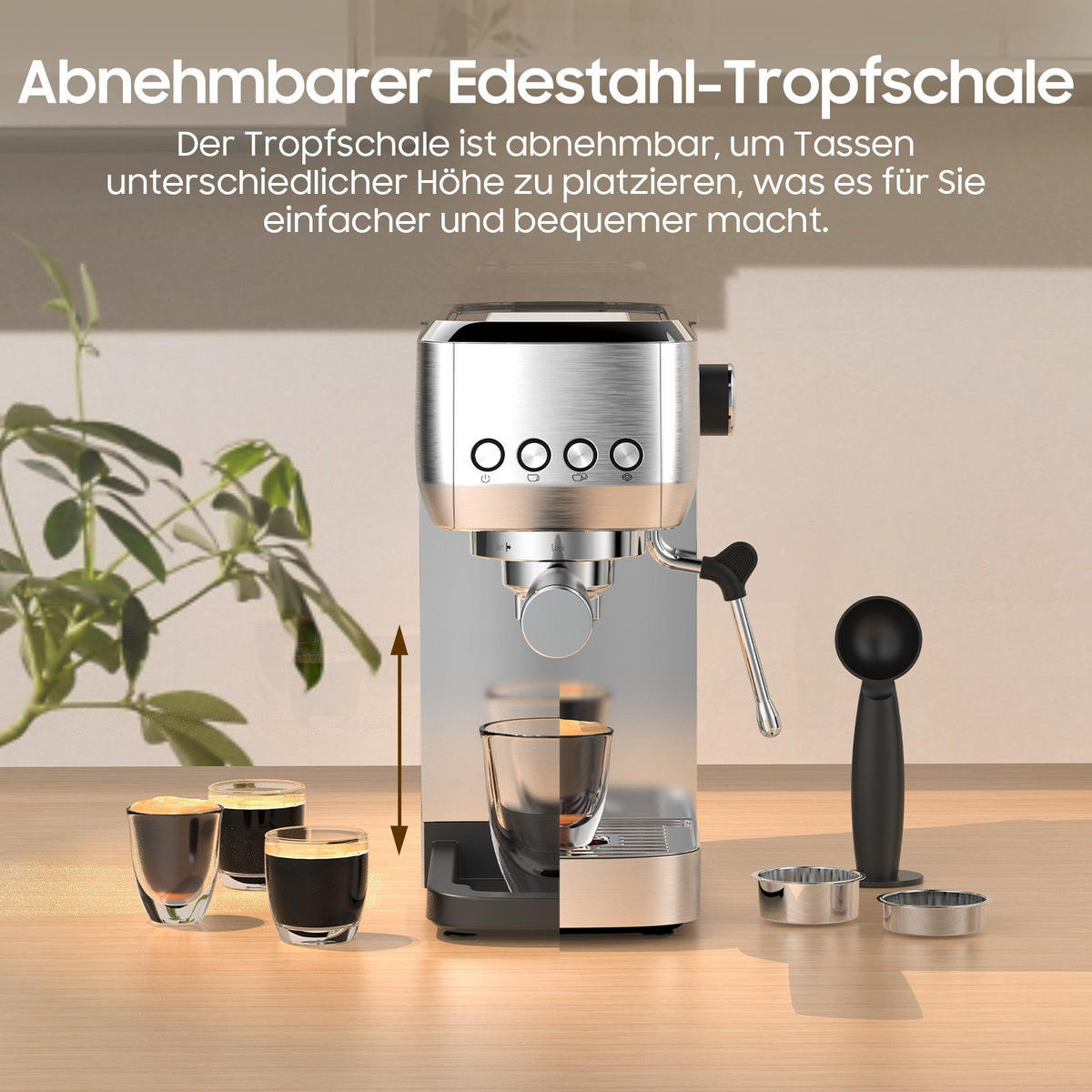 ESPRESSOMASCHINE mit 20 Bar Pumpe - Silberfarben, Metall (15/31/31cm) - Aimax