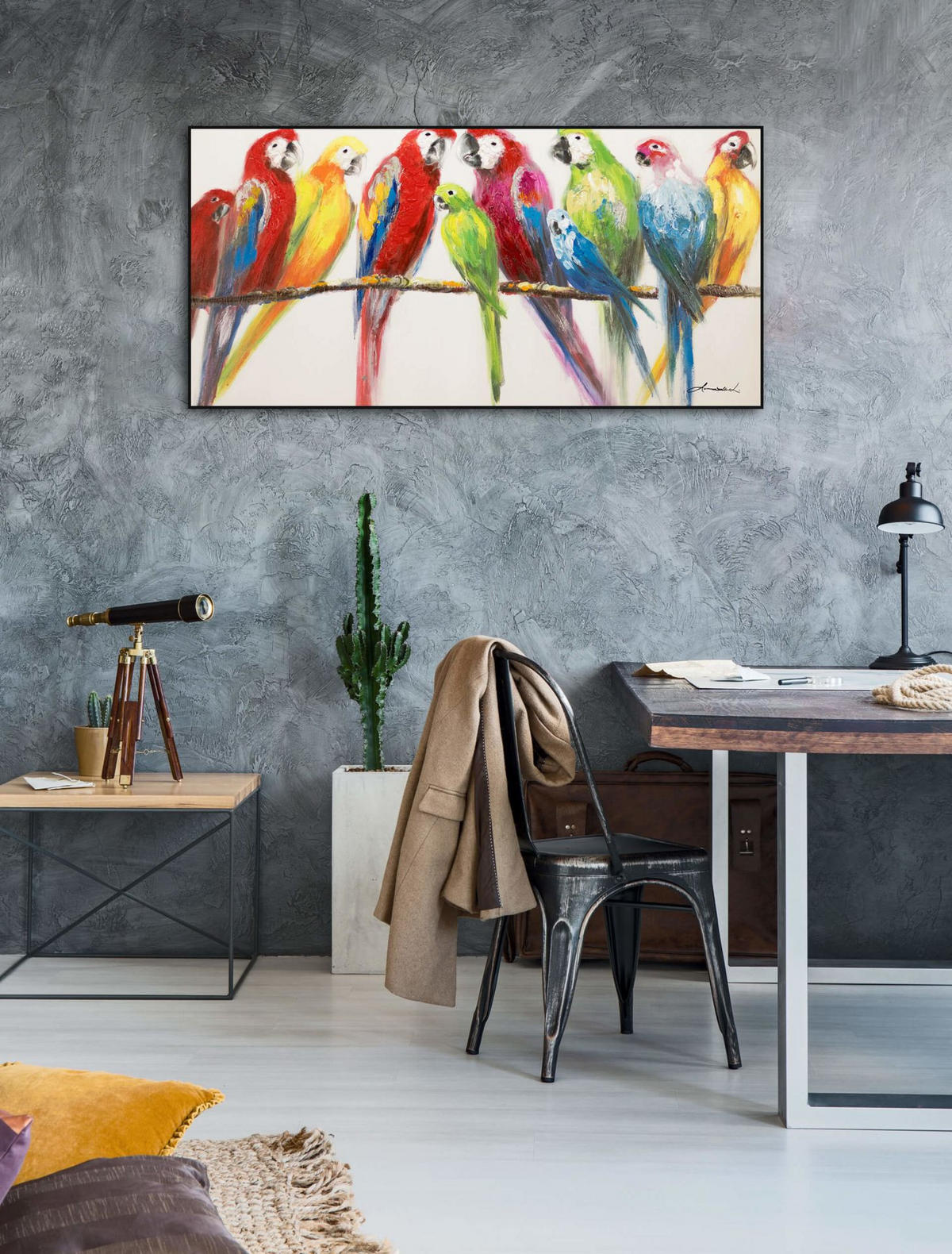 ACRYLBILD HANDGEMALT 120/60 cm - Blau/Gelb, Holz/Textil (120/60cm) - KUNSTLOFT