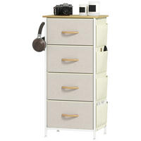 KOMMODE DE-12483 4 Schubladen mit Seitentaschen und Haken 45/30/94,5 cm Beige - Beige, Metall (45/94.5/30cm) - ComfortXL