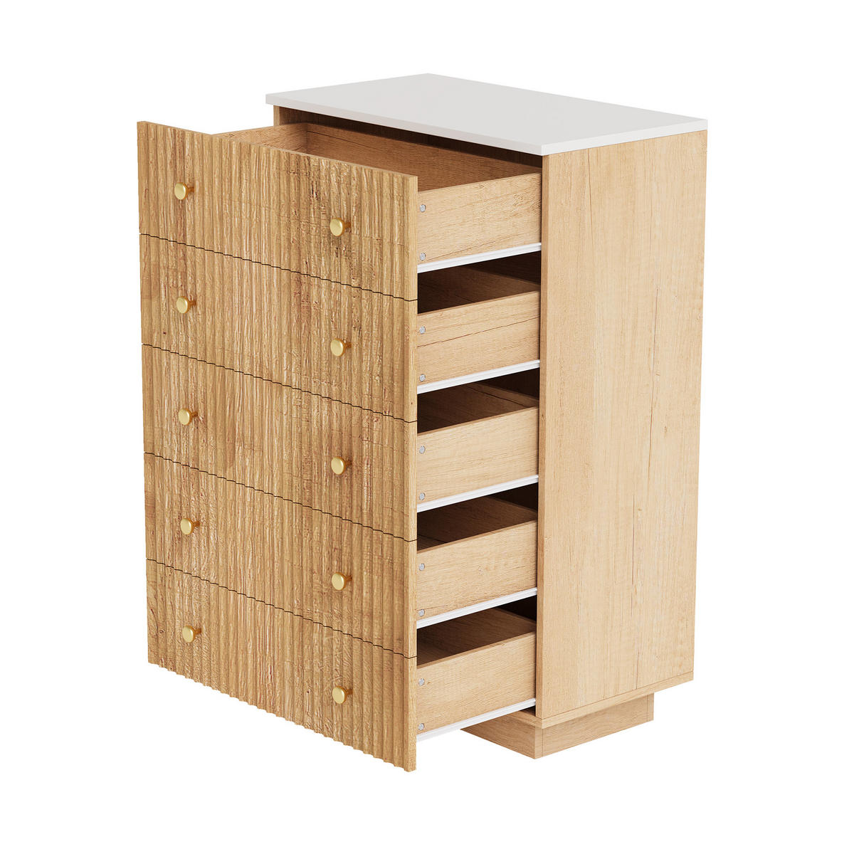 KOMMODE Riffel-Design mit 5 Schubladen & Sockel-LED 73/40/111 cm Eiche-Dekor - Eichefarben, Holzwerkstoff (73/111/40cm) - Creahappy