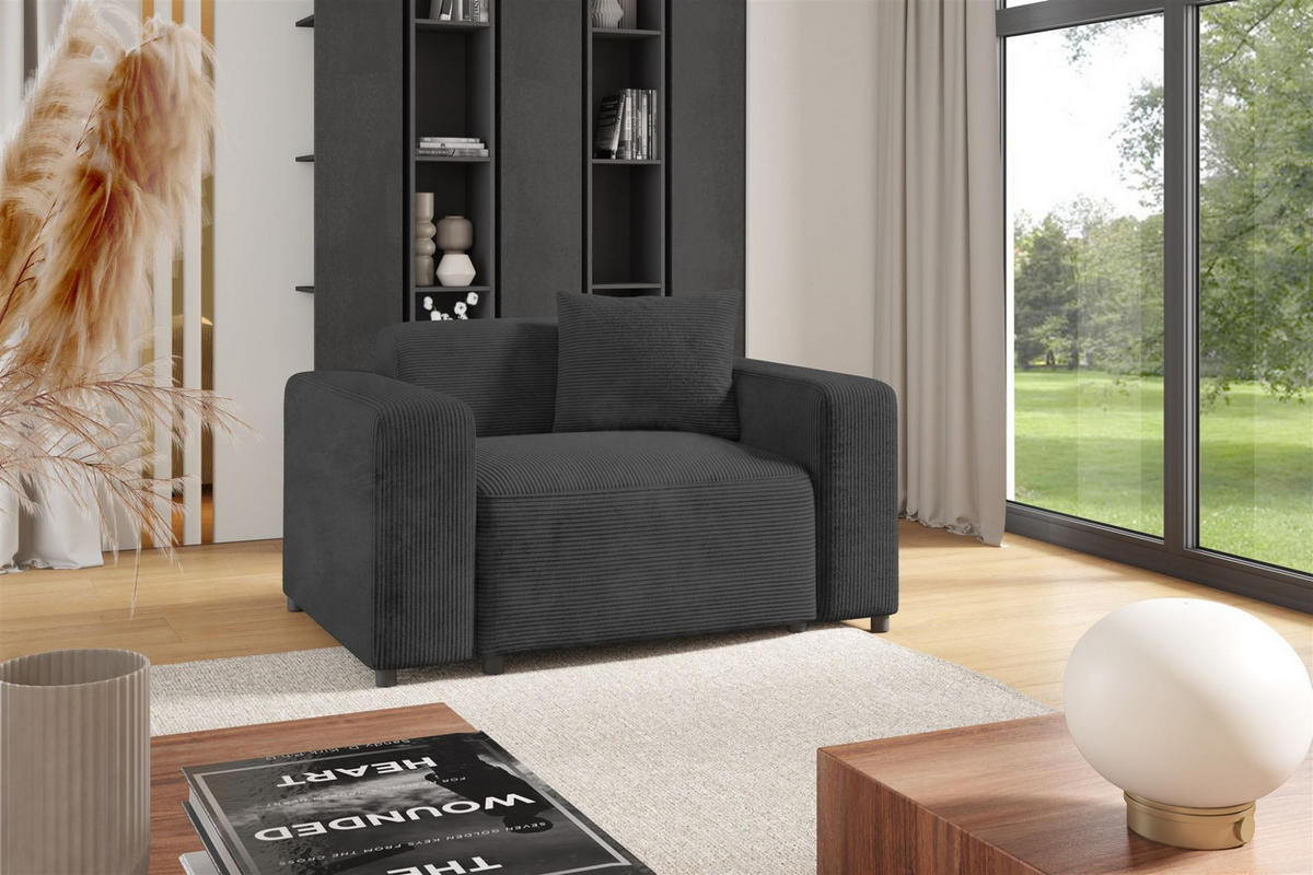 SESSEL Megan In Poso - Dunkelgrau, Holzwerkstoff/Textil (145/75/98cm) - Fun Möbel