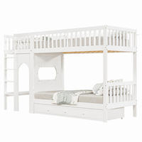 ETAGENBETT Kinder 90x200 cm Weiß/Natur mit 4-stufiger Leiter - Weiß, Holz (90/200cm) - Meubliv