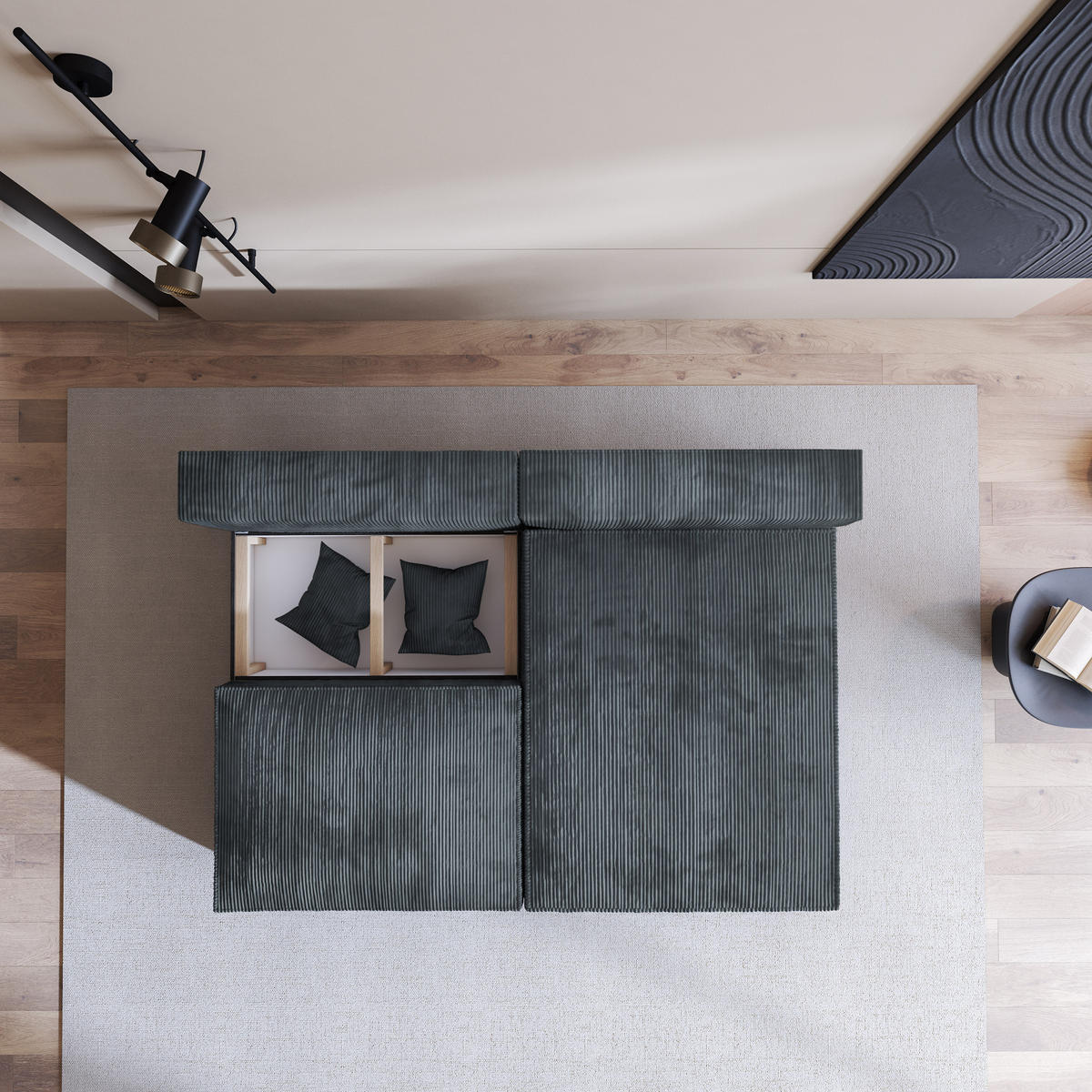 ECKSOFA FIORO P Graphitfarben Kordstoff mit Schlaffunktion - Graphitfarben/Grau, Holz/Kunststoff (204/148cm) - MASSENO