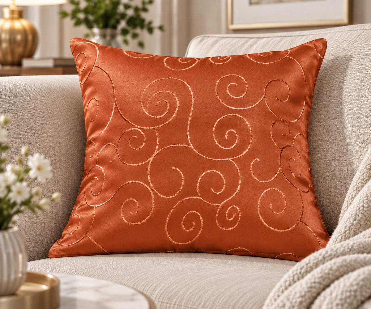 KISSENBEZUG 60/60 cm Terracotta Damast Circle - Terracotta, Textil (60/60cm) - TiborTex