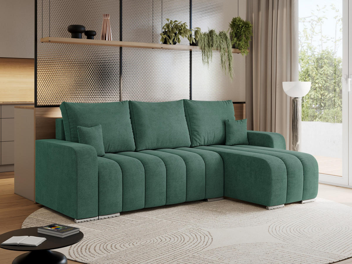 ECKSOFA KIRASSO L Grün Stukture - Grau/Grün, Textil (245/147cm) - MKS