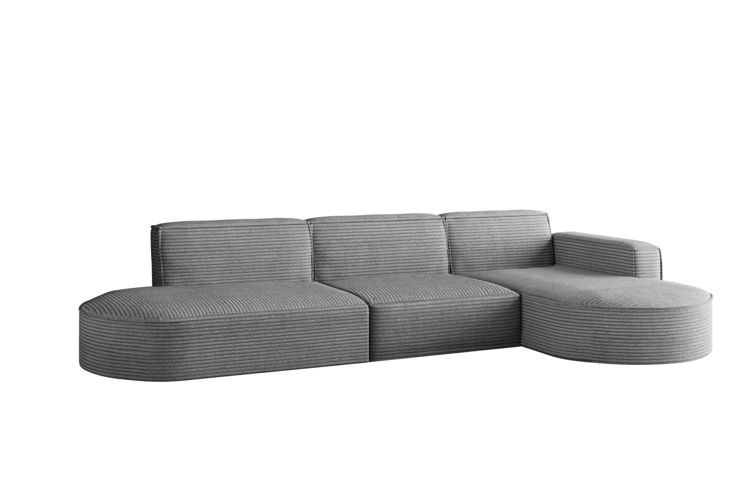 ECKSOFA Designer, Sofa L form MODENA 302 cm stoff Poso Grau Rechts - Grau, Holz (302/296cm) - Kaiser Möbel