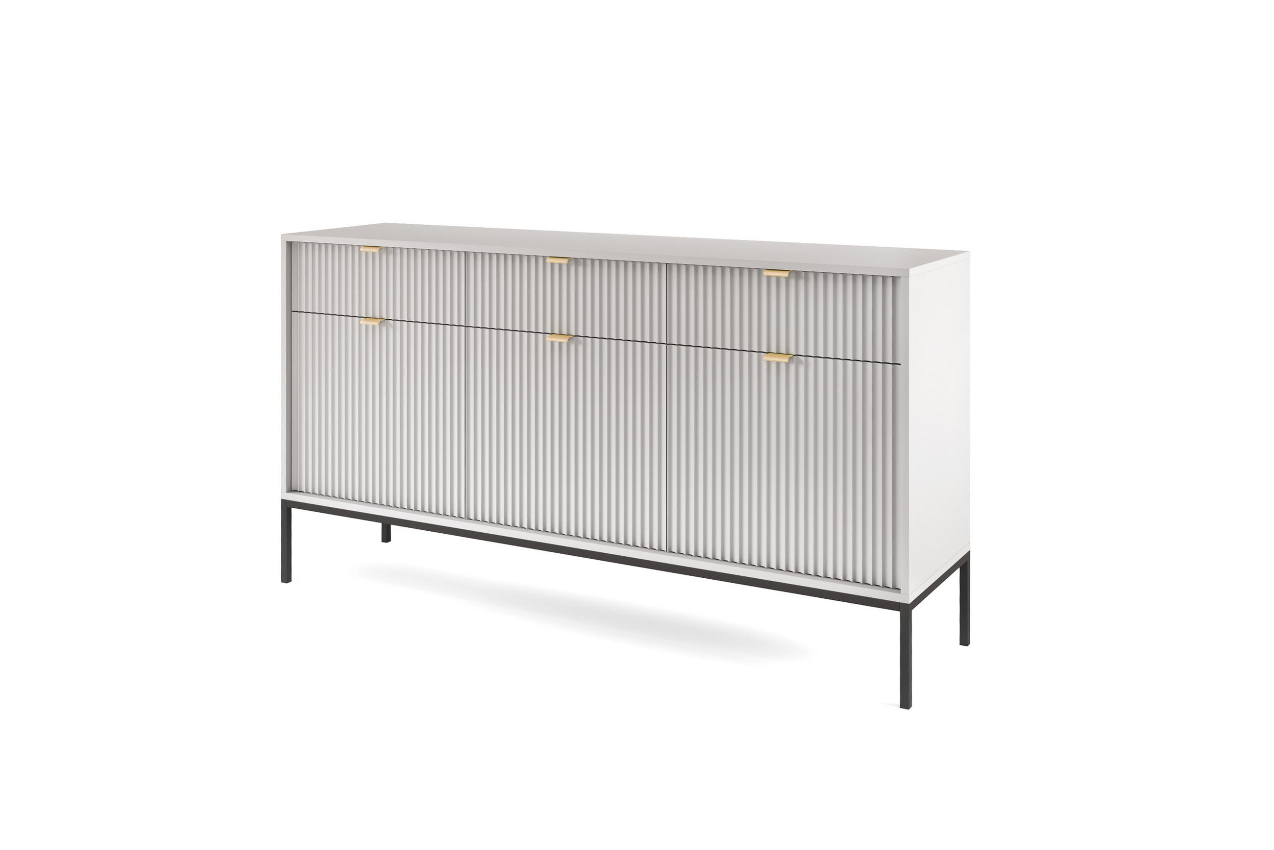 KOMMODE NOVA - KSZ154, Geriffelte Fronten, goldene Griffe 154x39x83 cm Grau - Graphitfarben/Schwarz, Holzwerkstoff/Kunststoff (154/83/39cm) - DomoHome