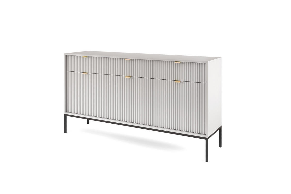 KOMMODE NOVA - KSZ154, Geriffelte Fronten, goldene Griffe 154x39x83 cm Grau - Graphitfarben/Schwarz, Holzwerkstoff/Kunststoff (154/83/39cm) - DomoHome