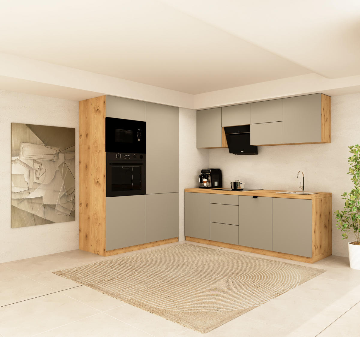 KÜCHENZEILE 240 cm - Langen KL18-M240 - in Beige / Matt - Beige, Holz (360/212/58cm)