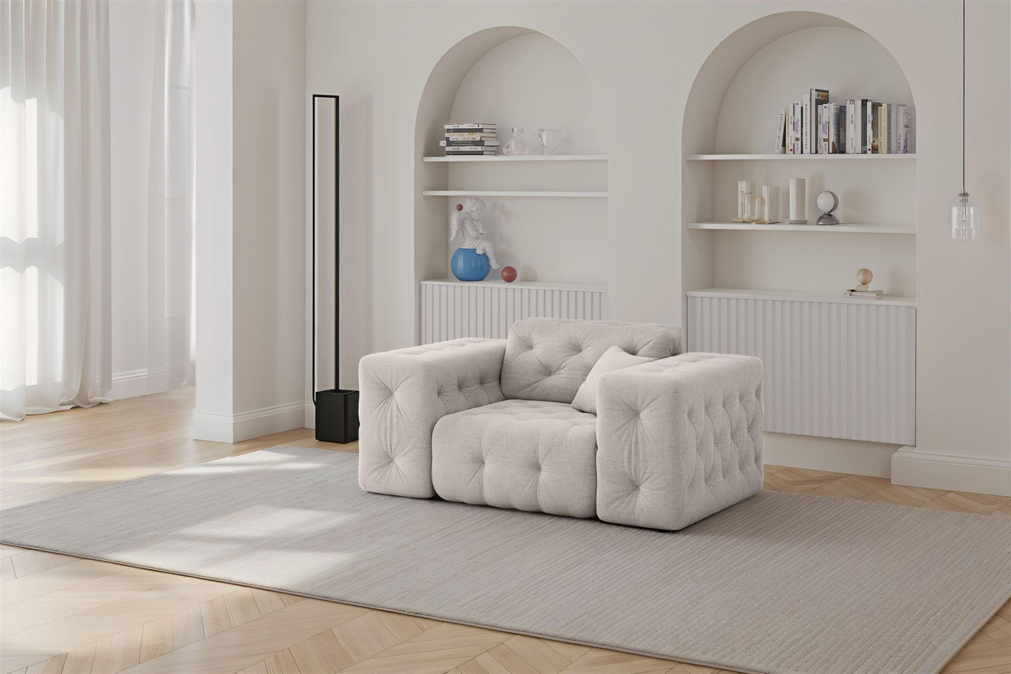 SESSEL Chantal In Moly - Creme, Holzwerkstoff/Textil (121/78/96cm) - Fun Möbel