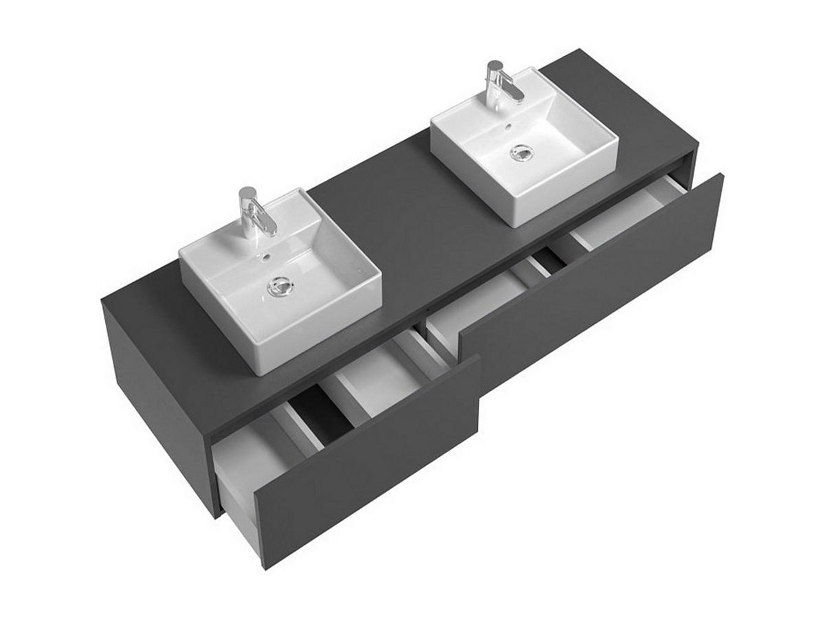 DOPPELWASCHTISCH - 150cm x 47cm - Holzspan - anthrazitgrau - ISAURE - Anthrazit, Holz (150/32/47cm) - Vente-Unique