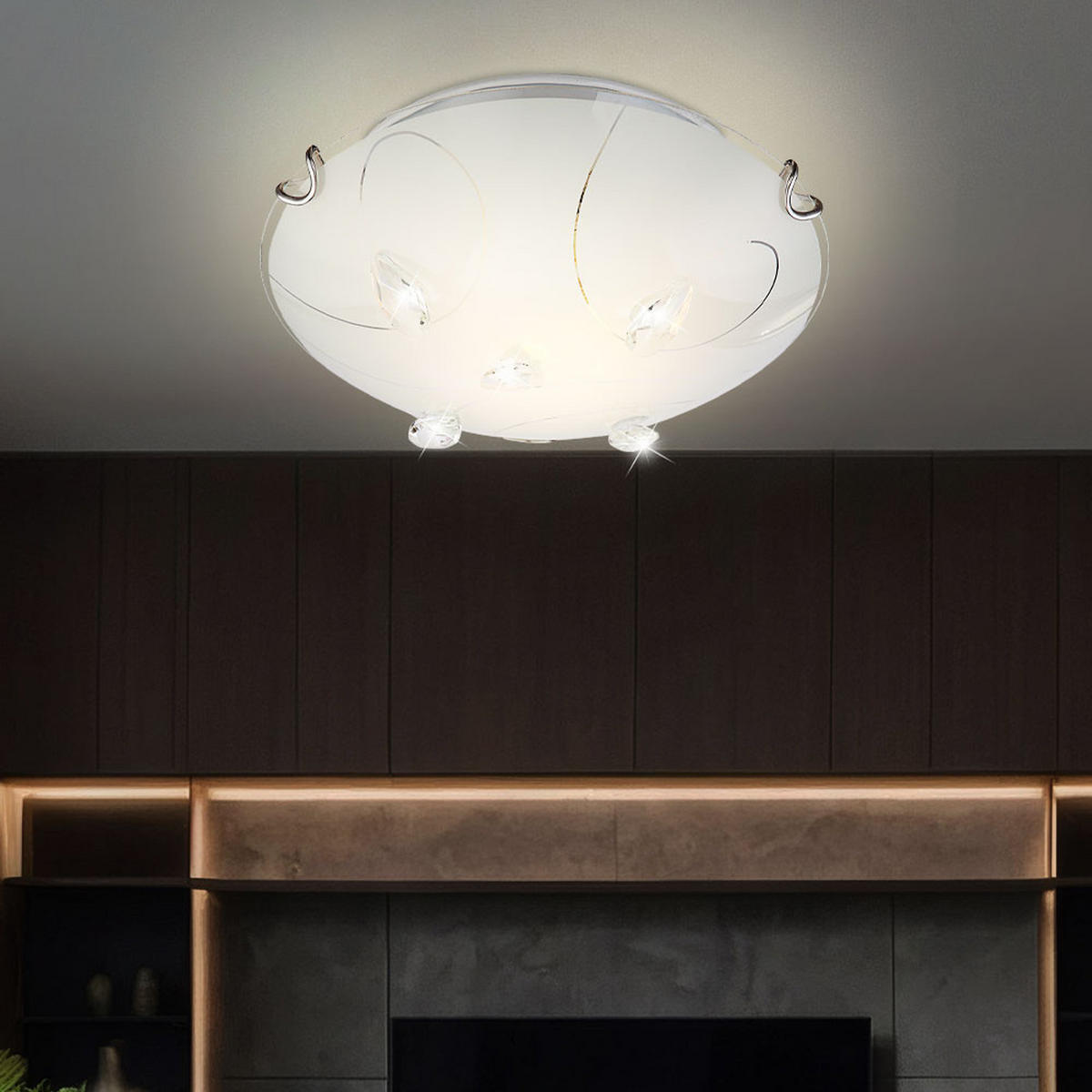 DECKENLEUCHTE ALIVIA Weiß Kristalloptik - Weiß, Glas (25/25/8cm) - Globo Lighting