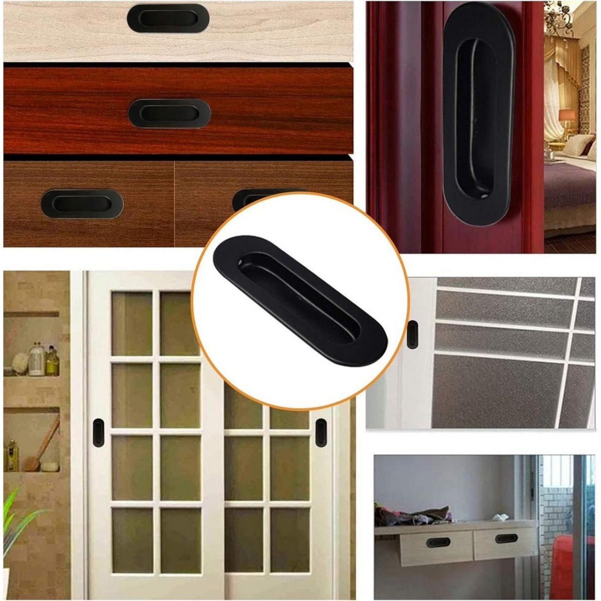 GRIFF 2er-Set Schwarz unsichtbar versenkt Edelstahl 12 x 4 x 1,5 cm mit Schrauben Schrank Schublade - Schwarz, Metall (4/1.5/12cm) - MCBOSON