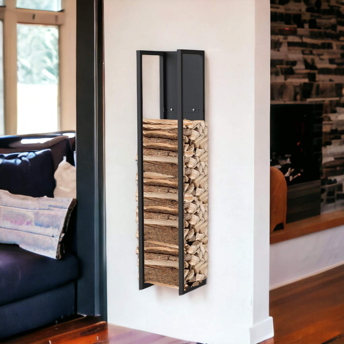 KAMINHOLZREGAL Wand Metall Schwarz 25/25/120 cm - Schwarz, Metall (25/120/25cm) - DanDiBo