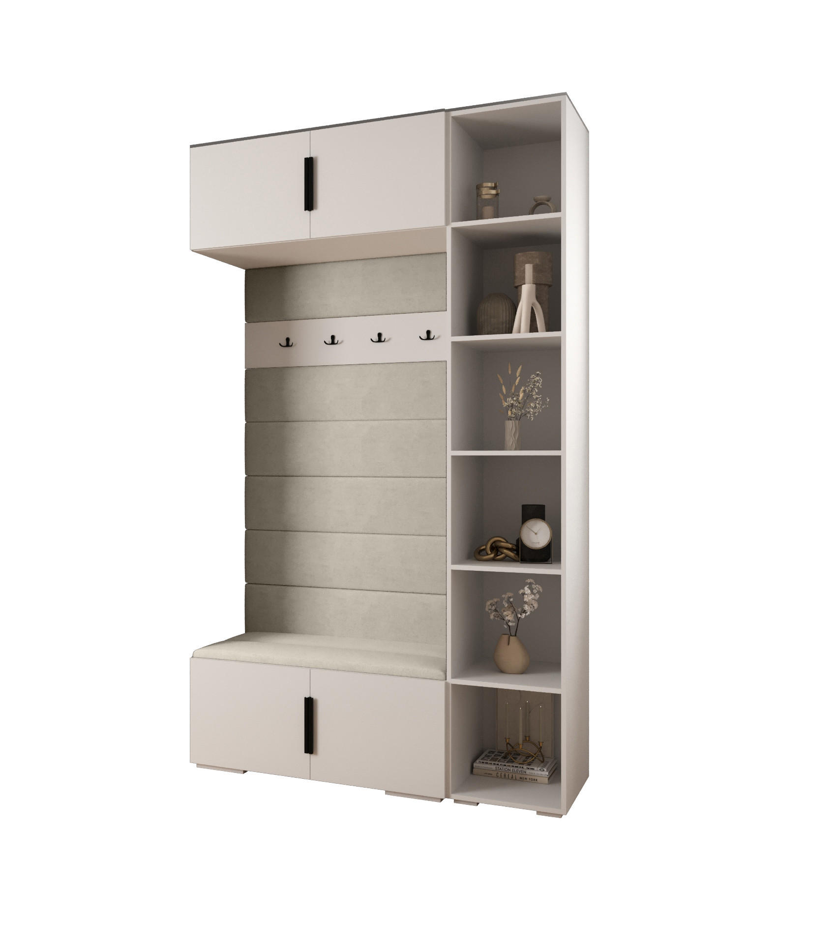 Abiks Möbel Garderoben-Set Weiß, Beige, Schwarz 140x236.7x47 cm