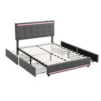 POLSTERBETT 140x200cm mit höhenverstellbarem Kopfteil und 4 Schubladen, LED und USB Sicherheitssteckdose, Leinen, Grau - Grau, Holz/Metall (140/200cm)