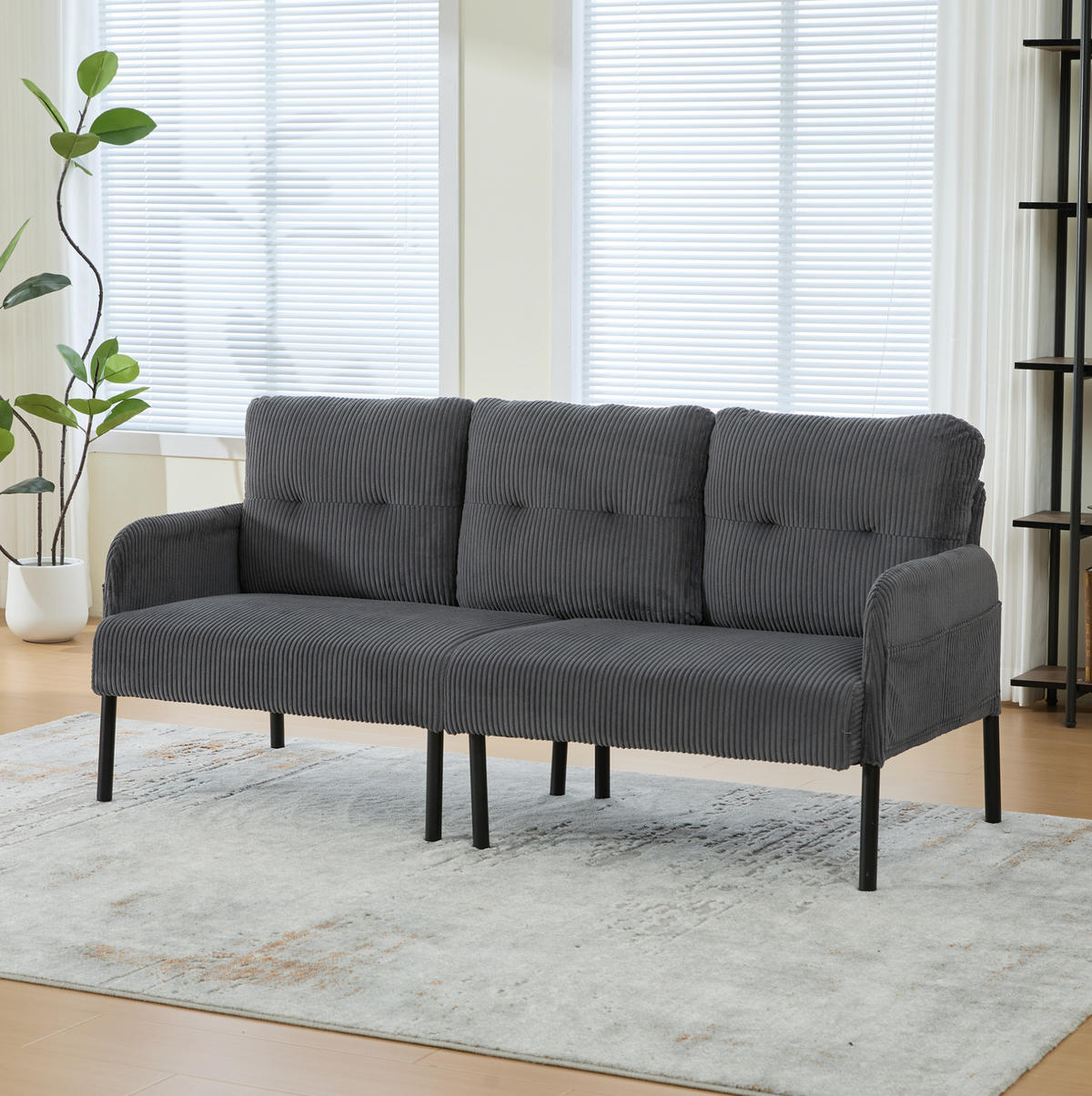 3-SITZER-SOFA 171/72/80 cm aus Cord mit Seitentasche Grau - Grau, Textil (72/80/171cm) - Modenvie