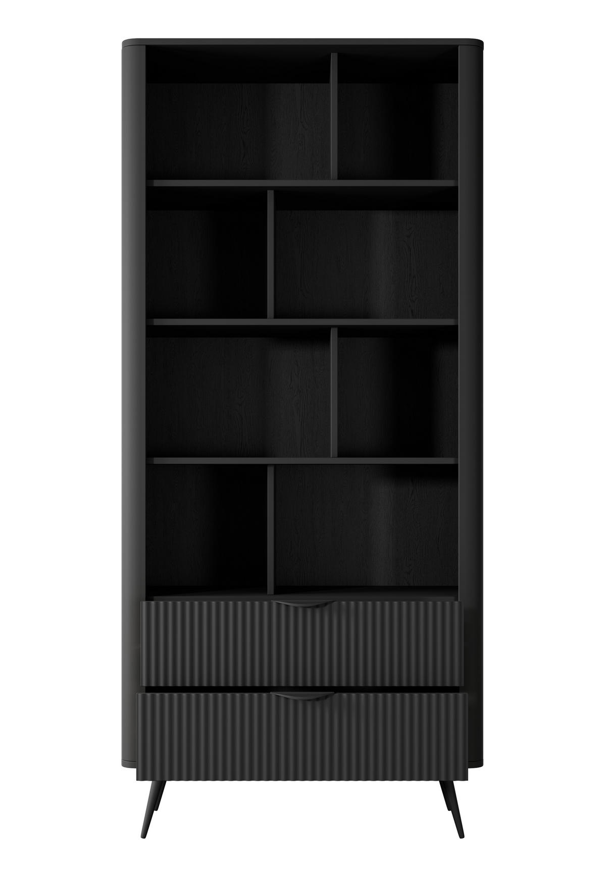 REGAL Vespasia 2S Schwarz 88,2/193,8/38 cm – Geriffelten Fronten - Schwarz, Holzwerkstoff/Metall (88.2/193.8/38cm) - AX Living