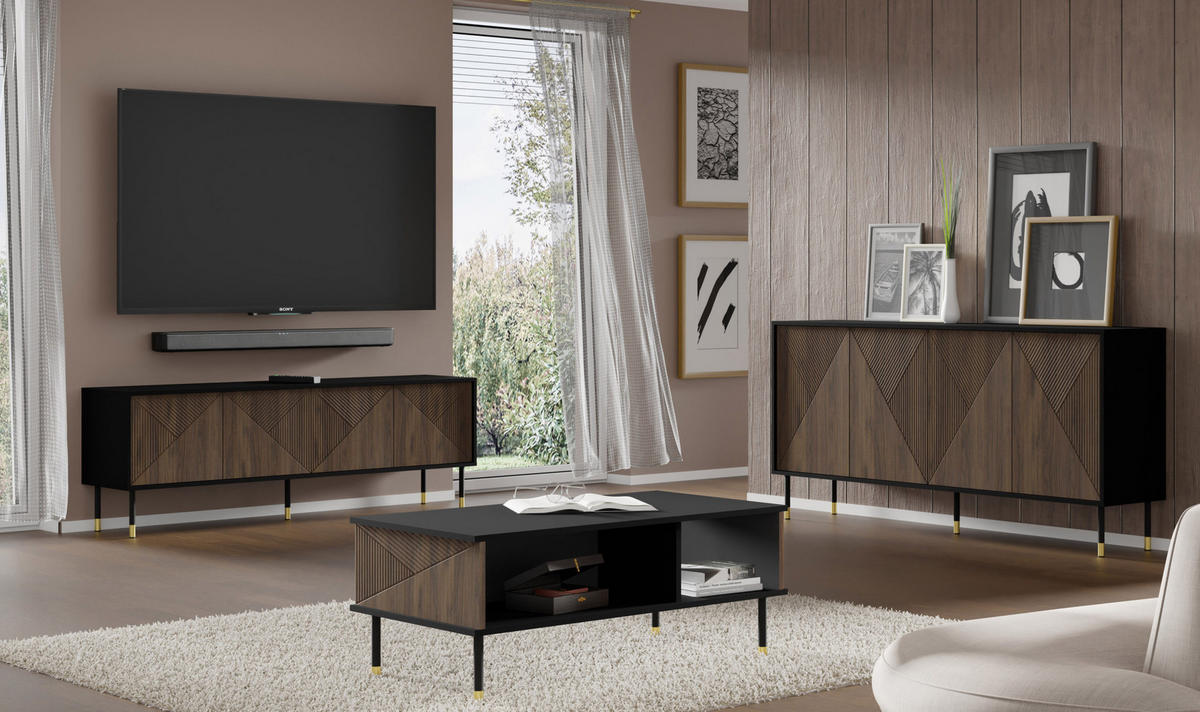 COUCHTISCH Schwarz, Catania Eiche 110/45/55 - Schwarz, Holzwerkstoff (55/110/45cm) - RAUMHIRSCH FURNITURE
