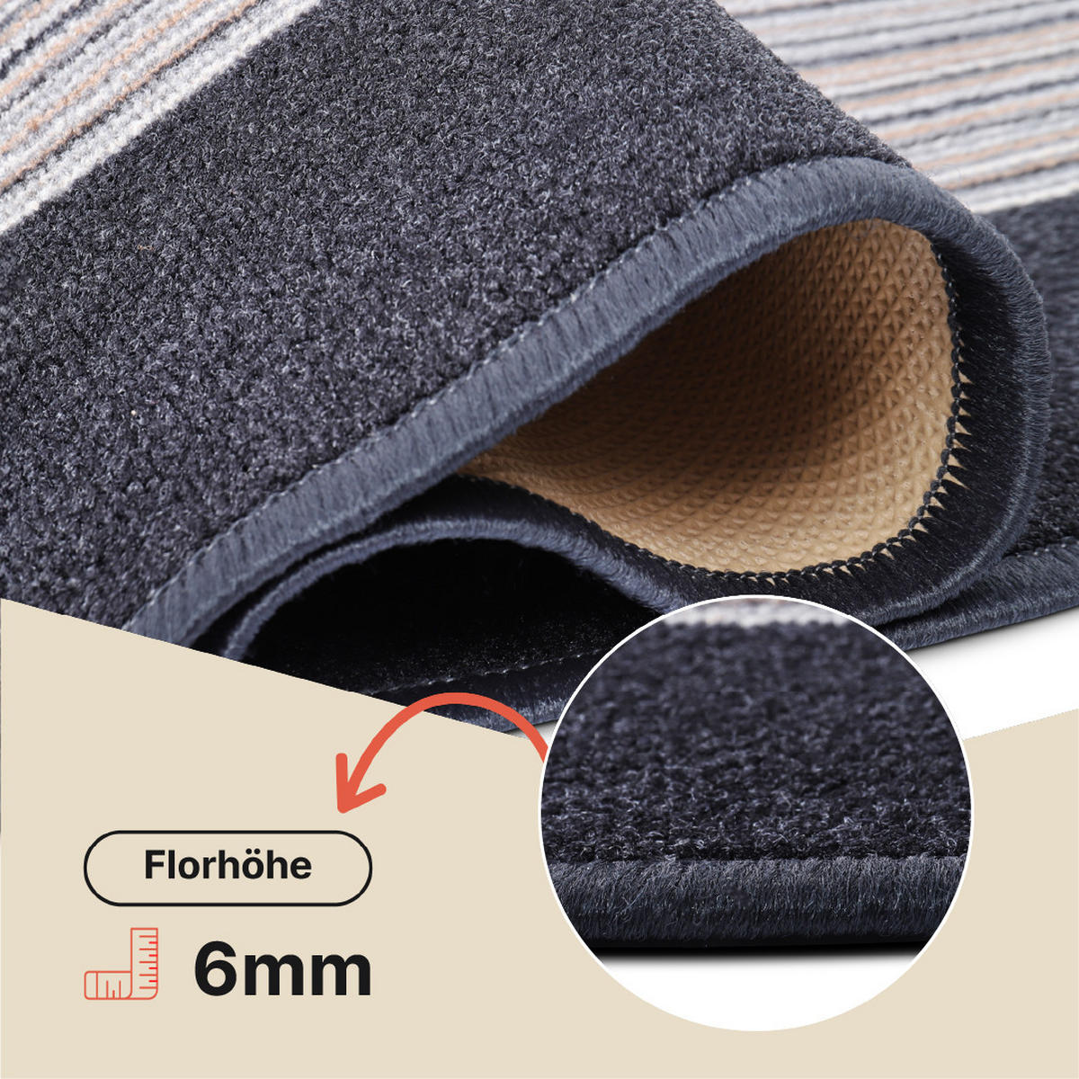 TEPPICHLÄUFER Anti-Rutsch Graphitfarben rutschfest Gummiunterlage 80/100 cm - Graphitfarben, Textil (80/100cm) - Tapiso