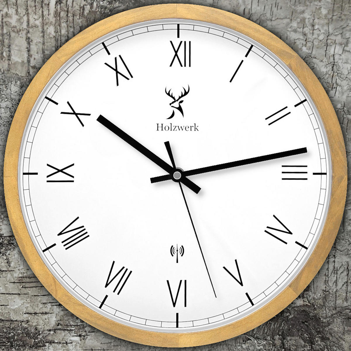 WANDUHR Holz Designer FREIBURG (FUNK) Loft Wand Uhr, beige, weiß - Beige/Schwarz, Glas/Holz (30/30/4.2cm) - Holzwerk