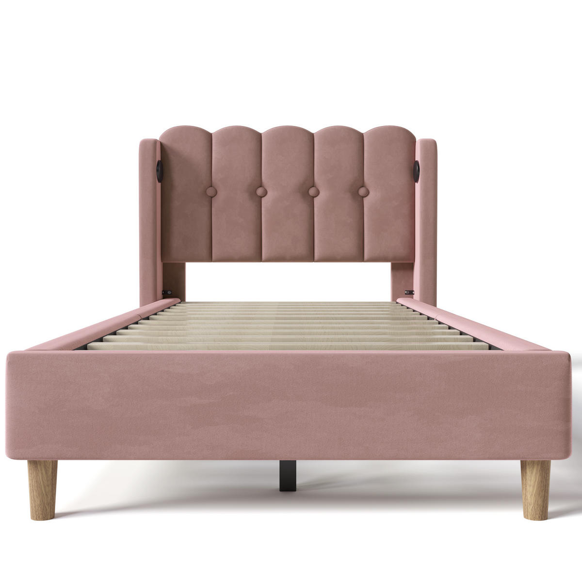 POLSTERBETT mit USB-C-Anschluss 90x200 cm Samt Rosa - Pink, Metall (90/200cm) - Beauniv