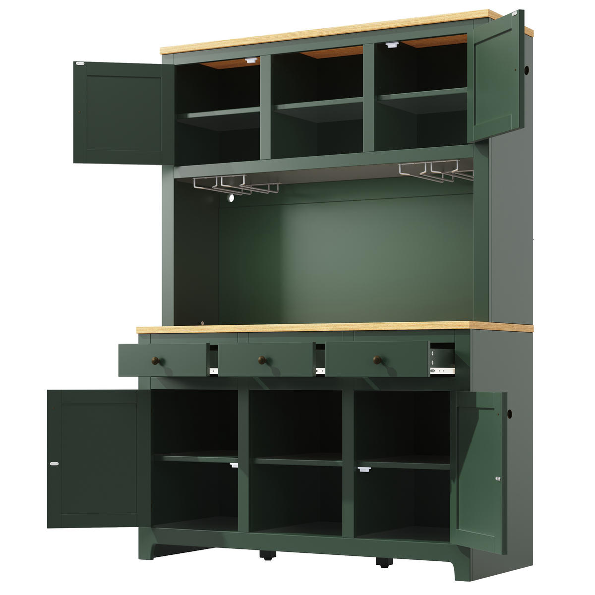BUFFETSCHRANK Rattanoptik Antikgrün 120/40/180 cm - Salbeigrün, Holz (120/180/40cm) - PANGIVO