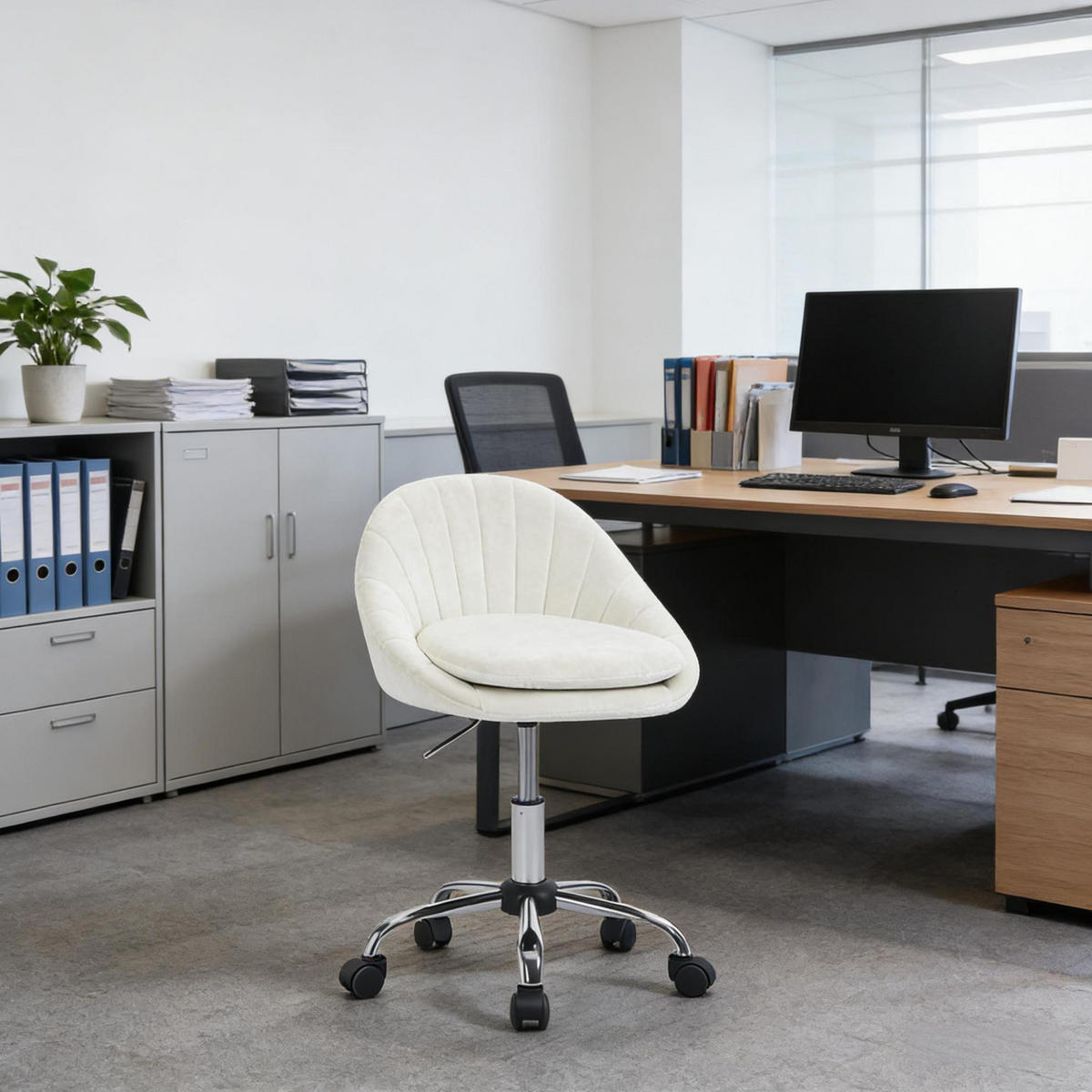 BÜROSTUHL in Beige 52x47,5x82 cm mit Samtbezug, höhenverstellbar und drehbar - Beige, Metall (47.5/82/52cm) - IVMEU