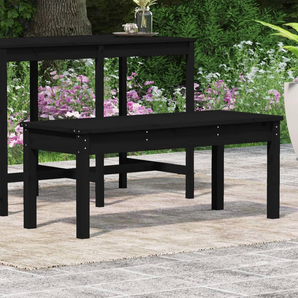 GARTENBANK Schwarz 109x44x45 cm Massivholz Kiefer - Schwarz, Holz (109/45/44cm) - furnicato