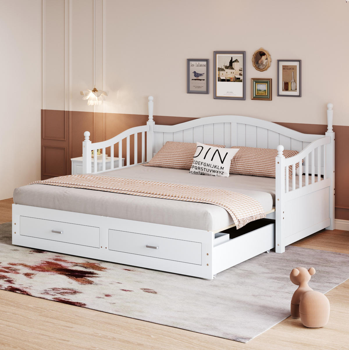 SCHLAFSOFA 90/190 cm ausziehbar zum 180/190 cm Bett mit 2 Schubladen und Lattenrost, Weiß - Weiß, Holzwerkstoff (97/95/197cm) - Redom