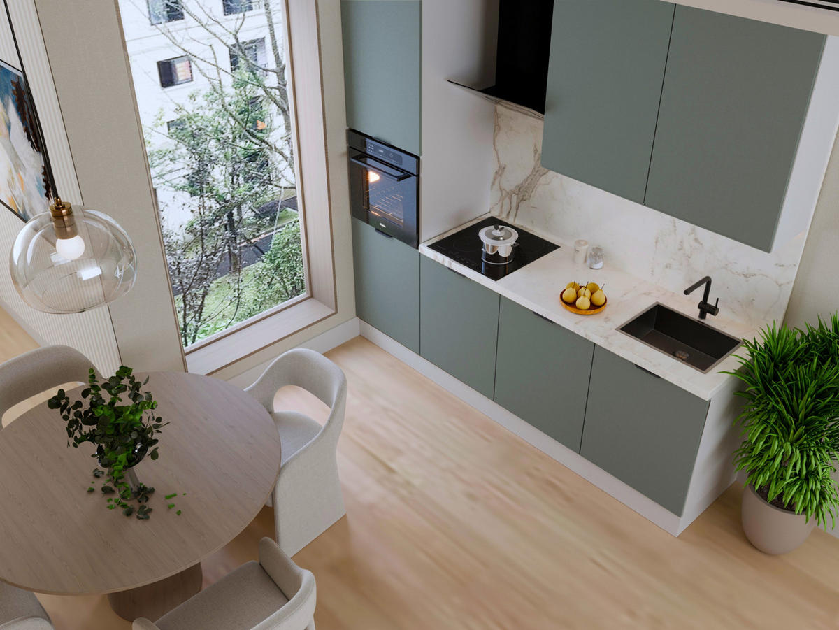 KÜCHENZEILE 240 cm Livaro – KU-S21 – Grün Matt / Weiß - Weiß/Grün, Holzwerkstoff (240/247/60cm) - hi-markt