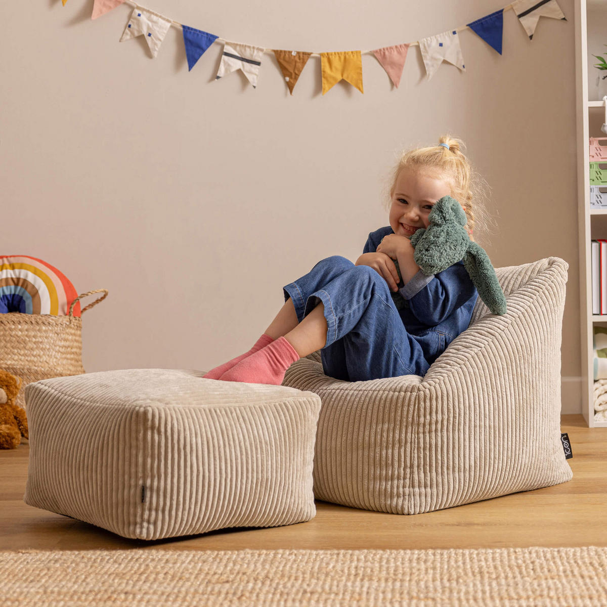 KINDERSITZSACK mit Hocker Natalia - Beige, Textil (55/44/55cm) - icon