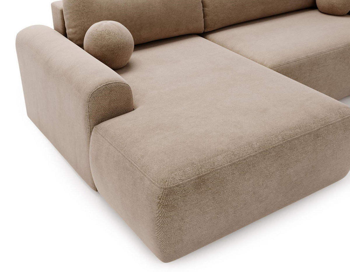 ECKSOFA Aurora Dunkelbeige, mit Schlaffunktion in Vena Stoff, linke seite - Sandfarben, Holzwerkstoff/Textil (257/177cm) - Bettso