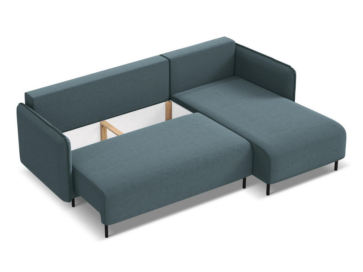 ECKSOFA mit Schlaffunktion Samt Stoff Blau - Blau/Petrol, Holz/Textil (236/162cm) - Makamii