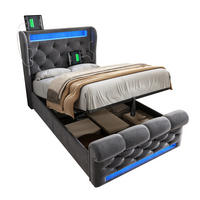 POLSTERBETT 90/200 cm Grau aus Samt mit Stauraum, LED-Beleuchtung und USB - Grau, Textil (90/200cm) - Flora Grace