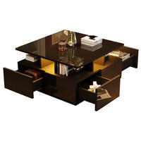 COUCHTISCH 70/70/40 cm Schwarz aus Spanplatte mit LED und 4 Schubladen - Schwarz, Holzwerkstoff (70/70/40cm) - OKMYHOME