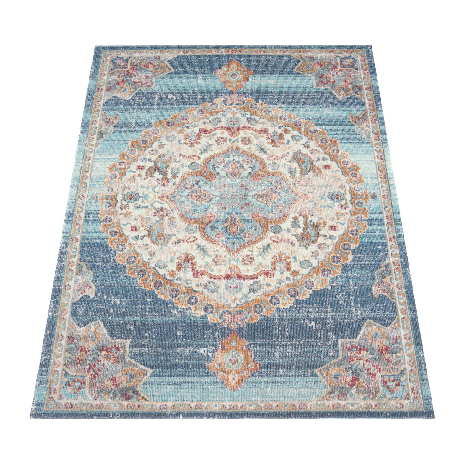 OUTDOOR Teppich Orientalisch Vintage Balkon, Terrasse schmutzabweisend Blau Rechteckig 120x170 - Blau, Textil (120/170cm) - KADIMA DESIGN