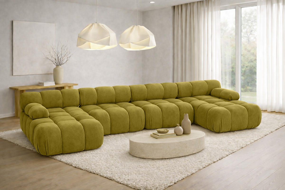ECKSOFA U-Form XL, Stoff Velours Salvador, Olive, Selia U XL - Olivgrün, Holz (380/70/160cm) - Kaiser Möbel