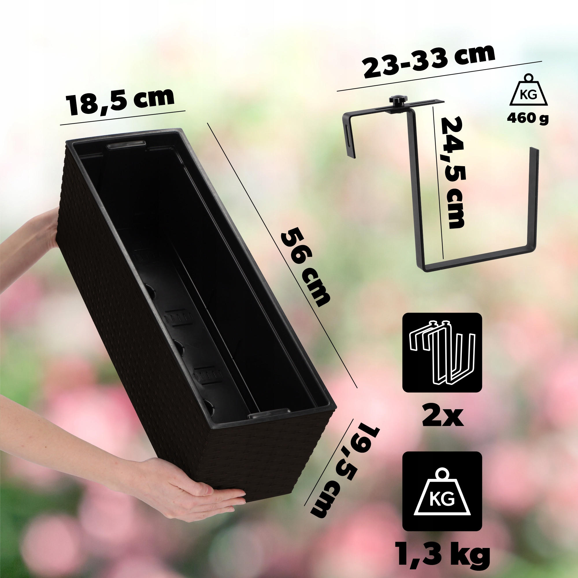 BLUMENKASTEN mit Einsatz und 2 Griffe 56 cm, Mokka - Mokka, Kunststoff (18/56cm) - KADAX