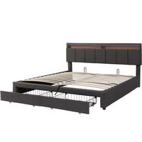 STAURAUMBETT 160x200 cm, Kopfteil mit Stauraum, LED-Beleuchtung, Leinenstoff, in Grau - Grau, Holz (160/200cm) - BRILVERDE