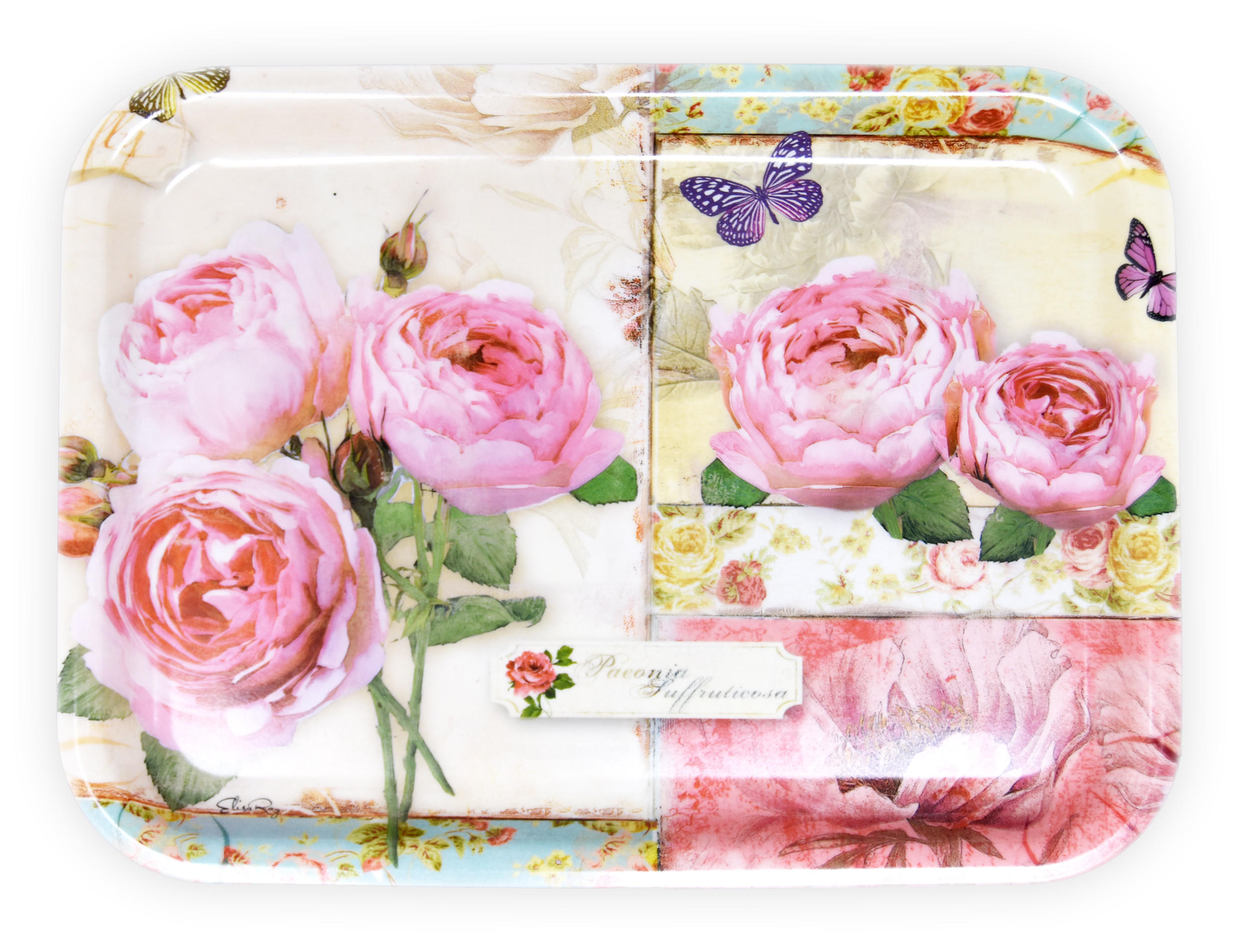 TABLETT England Rosen, rechteckige Melamin Serviertablett 31x23 cm - Rosa, Kunststoff (23/2/31cm) - Lashuma