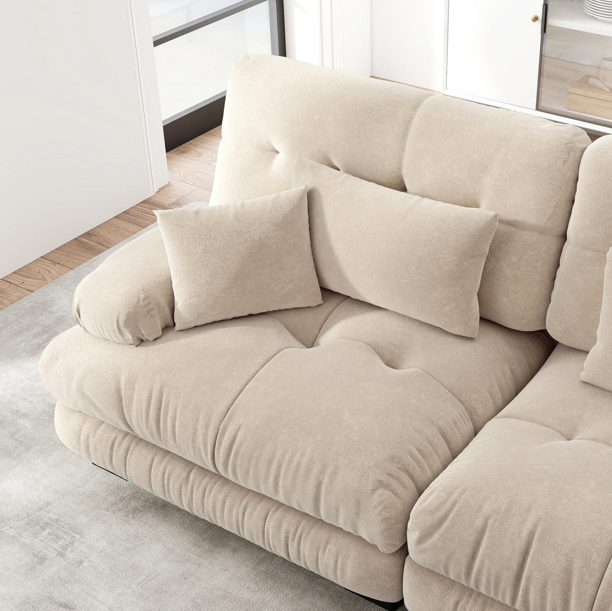 ECKSOFA modular mit 2 Ottomane, 2 Lendenkissen und 2 Dekokissen, Chenille, Hellkaffee - Cappuccino, Textil (220/145cm) - Redom