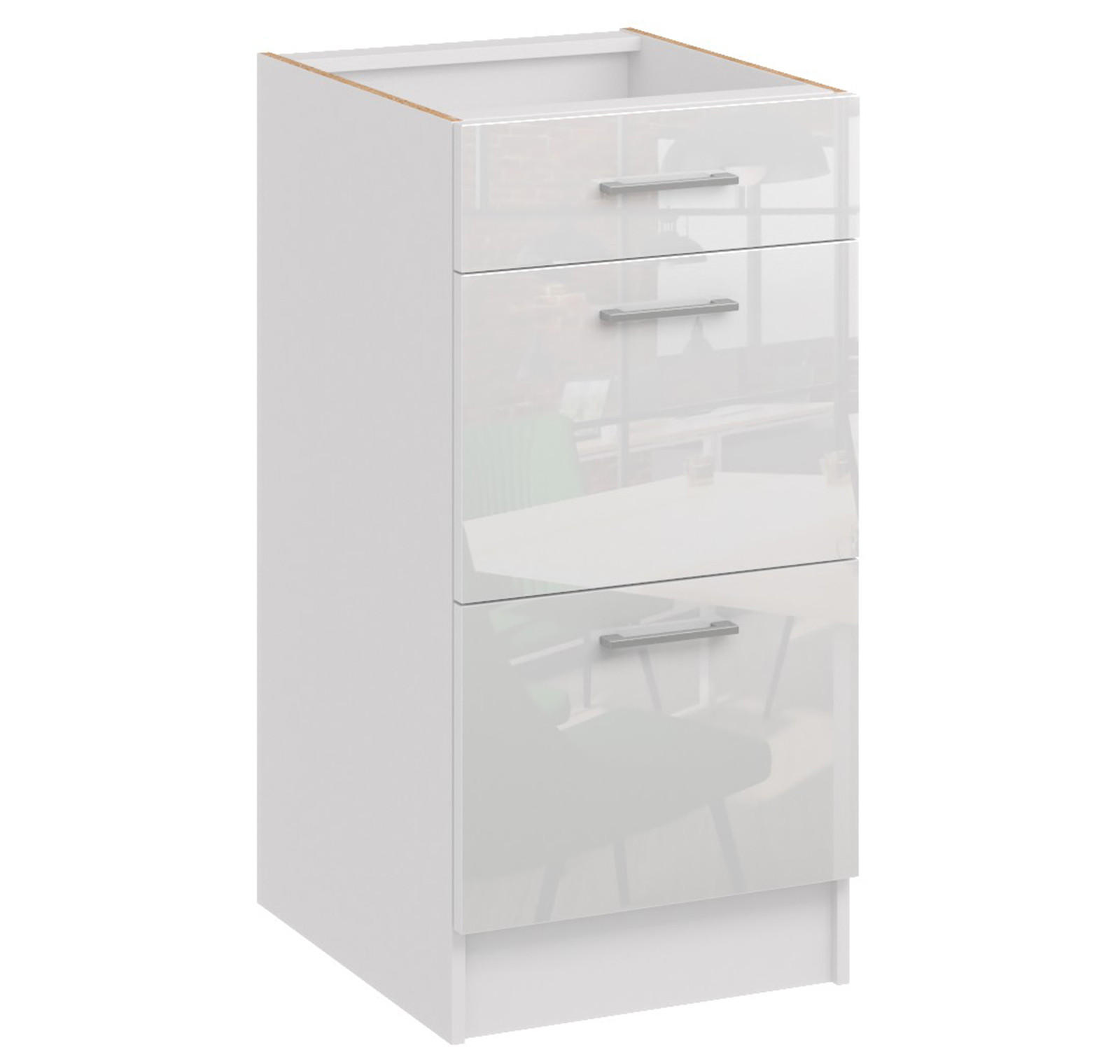 KÜCHENUNTERSCHRANK D40 3SZ weiss glanz - Weiß Hochglanz, Holzwerkstoff (40/82/44cm) - roe furniture