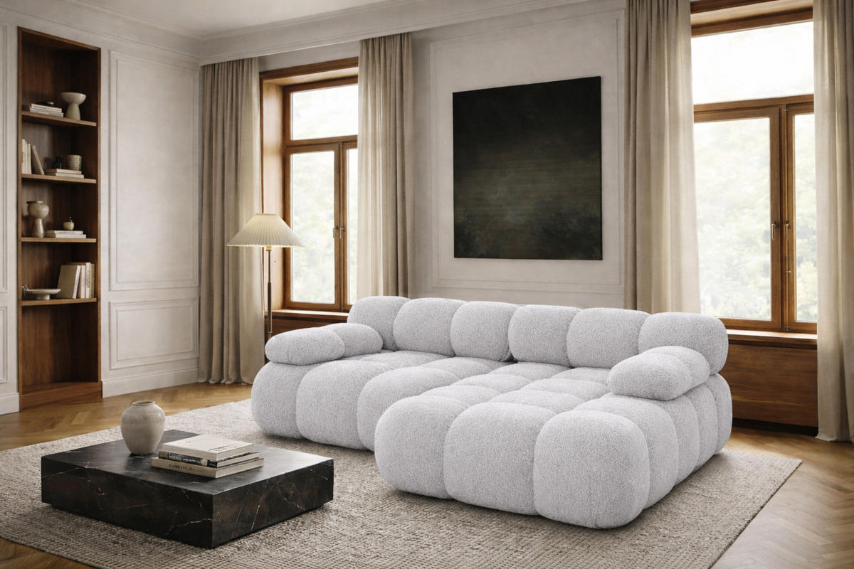 ECKSOFA L-form Mini Modular, Bouclé-Stoff Abriamo, Hellgrau, Rechts, Selia - Hellgrau, Holz (190/160cm) - Kaiser Möbel