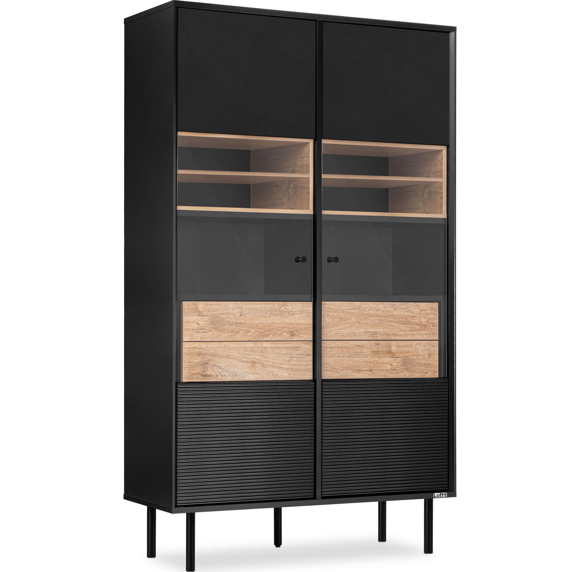 VITRINENSCHRÄNK LOFTY TV/HiFi-Einlage, schwarz / Eiche natur - Eichefarben/Multicolor, Holzwerkstoff (102/174/41cm) - KONSIMO®