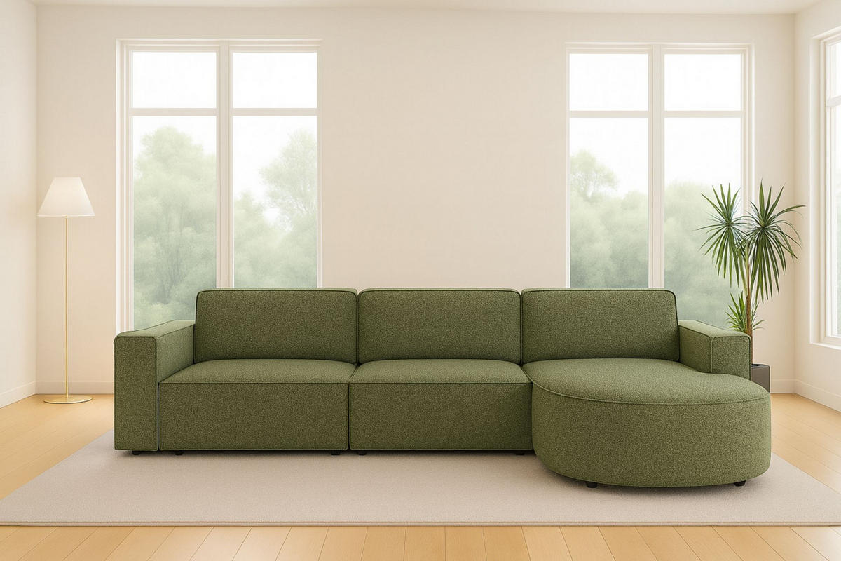 ECKSOFA Cursal Round L-Form, Stoff Artico, Moss, Rechts - Grün, Holz (284/166cm) - Kaiser Möbel