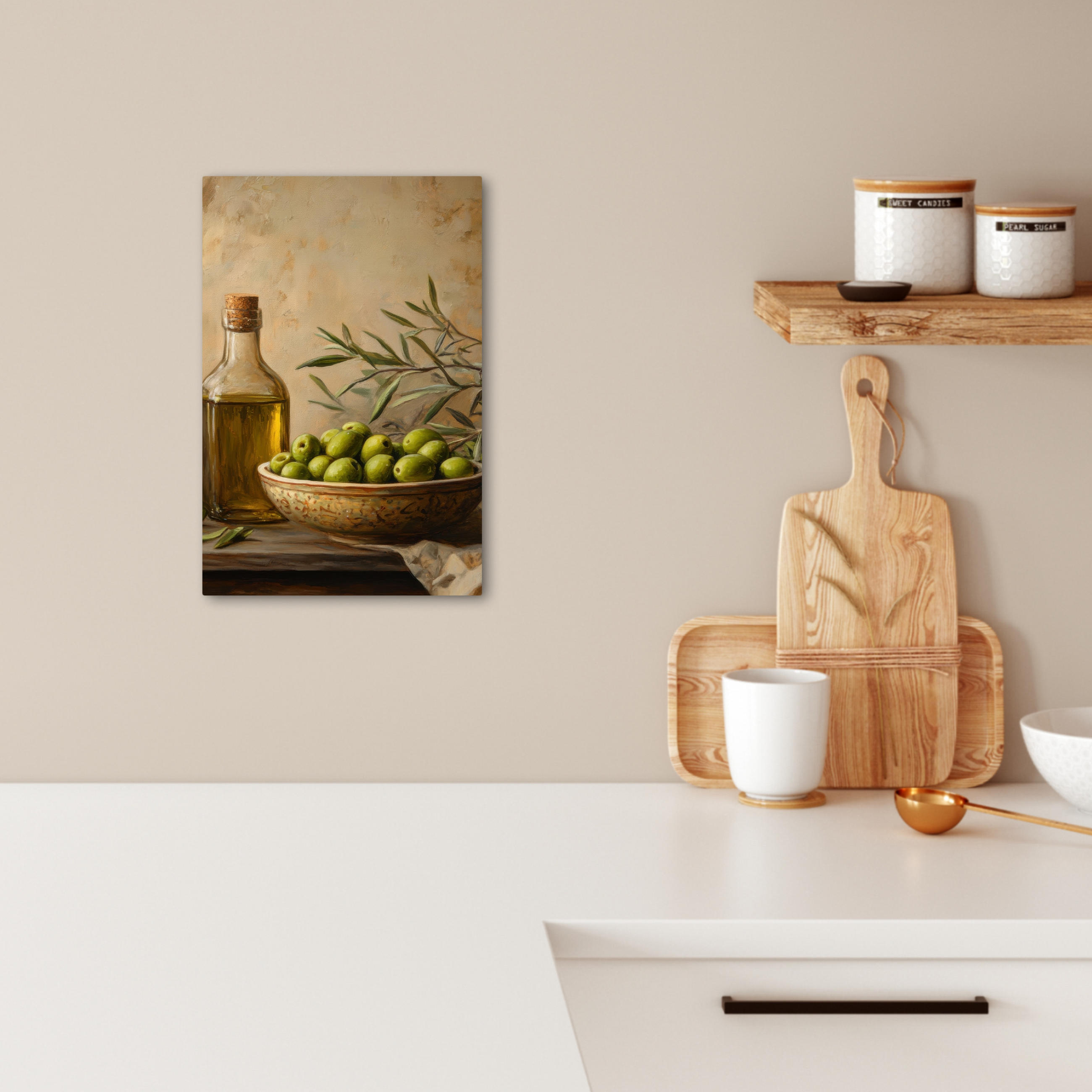 LEINWANDBILD Oliven - Stilleben - Vintage 20x30 cm - Olivgrün, Textil (20/30cm) - MuchoWow