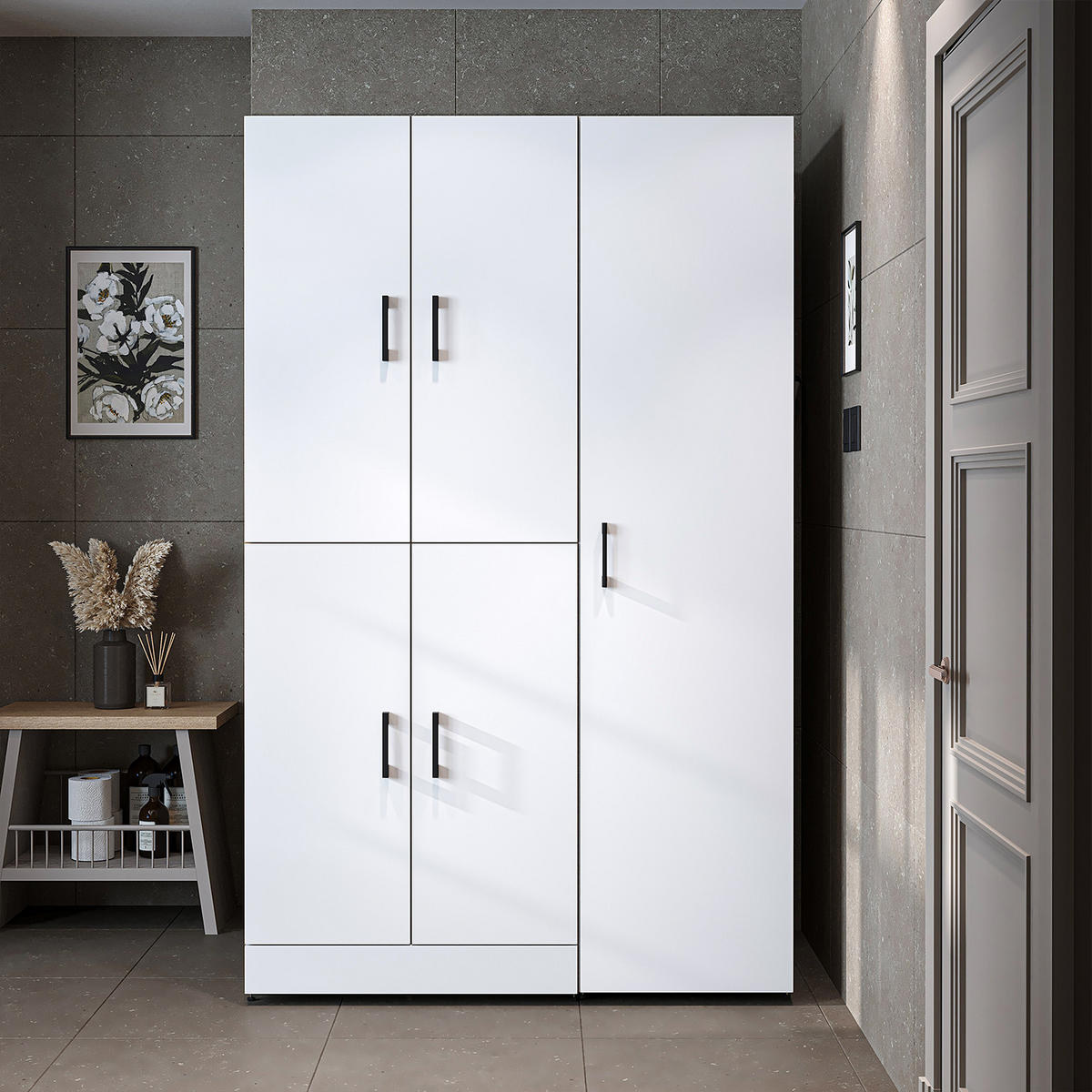 WASCHMASCHINENSCHRANK DORA-I 115cm Breit, 186cm Hoch - Eiche Bianco, Holzwerkstoff (115/186/73.8cm)