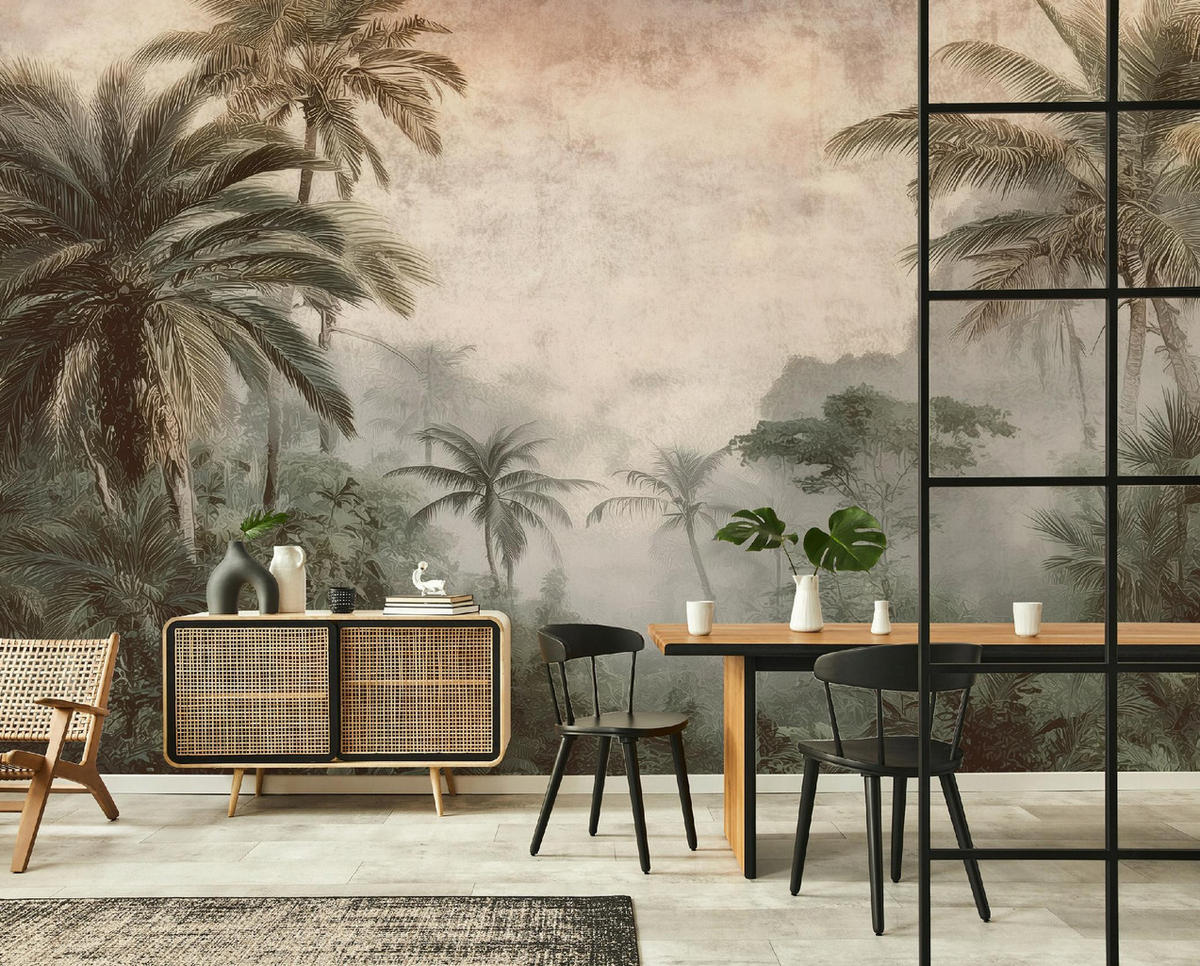 FOTOTAPETE Dschungel Beton Beige 150x105 cm - Multicolor, Papier (150/105cm) - Wallarena