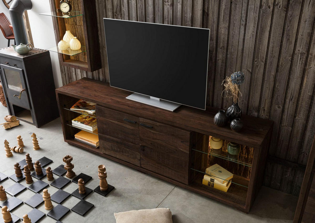 TV-BOARD Akazie 200x40x63 dunkelbraun lackiert BARK #213 - Dunkelbraun, Holz (200/63/40cm) - Massivmoebel24